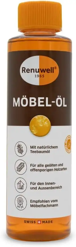 Renuwell Möbel-Öl Leinöl-Firnis, 270 ml – Natürliches Pflegeöl für Holz mit Lein