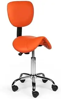 Ergonomisch Sattelhocker Orange Mit Lehne Auf Räder - Niedrig (40-56cm) / ohne Fußstütze/Standardmäßige Räder