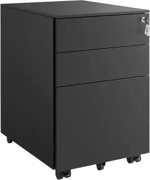 SONGMICS Rollcontainer, unter Schreibtisch, mit 3 Schublade, vormontiert, abschließbarer Büroschrank mit Hängeregistratur, für Akten, Dokumente, Schreibwaren, 52 x 39 x 60 cm, schwarz OFC60BK