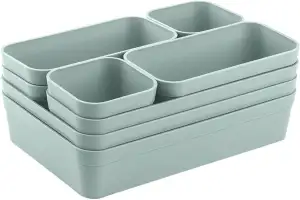 1x Schubladen-Organizer Set Aufbewahrungs-Box Einteiler Trenn-System verstellbar Utensilien Stauraum Wohn-Badezimmer Kunststoff pastell-grün