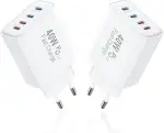 40W Ladegerät USB C Mehrfach, 2Pack 4 Port USBC Stecker Netzteil Ladeadapter Adapter Kompatibel mit iPhone 17 16 15 14 13 12 11 Pro Max SE XS XR X 8 7 Plus, iPad, Samsung Schnellladegerät Steckdose