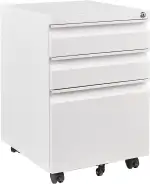Rollcontainer Aktenschrank abschließbar Büroschrank metallschrank File Cabinet Lagerschrank Beistellcontainer schubladenschrank Beistellcontainer Bürokommode für Akten, Dokumente 39 x 50 x 62 cm weiß