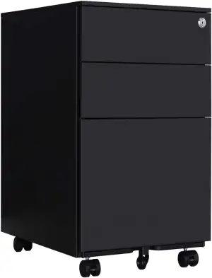 Aktenschränke,Schrankkorpus Vormontiert, Rollcontainer Büro-Rollcontainer mit Anti-umkippen-mechanismus, Bürocontainer mit 3 Schublade für A4, 50cm L x 39cm B x 60cm H, B020 (Schwarz)
