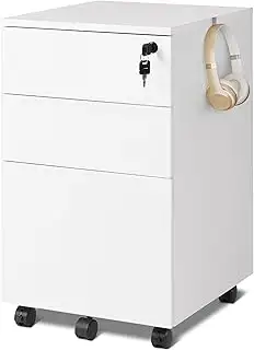 DEVAISE Rollcontainer mit 3 Schubladen, Mobiler Aktenschrank mit Rollen, Drucker