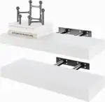 BAMEOS Schwebregale, Weiße Wandmontierte Holzregale mit unsichtbaren Klammern, Set von 2, Wanddek...