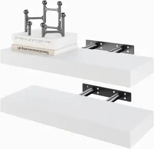 BAMEOS Schwebregale, Weiße Wandmontierte Holzregale mit unsichtbaren Klammern, S