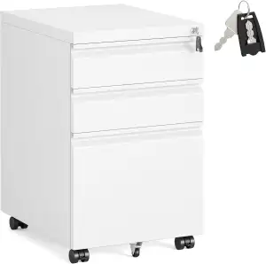 SONGMICS OFC033W101 Büroschrank mit 3 Schubladen, Rollfach auf Rollen, für Zuhau