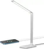 LQWELL® LED Schreibtischlampe Dimmbar Metallmaterial, 5 Farben und 10 Helligkeitsstufen, Augenfreundliche Nachttischlampe mit USB-Aufladung, Touch-Steuerung und Memory-Funktion für Kinder, Büro