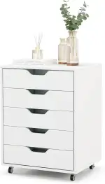COSTWAY Rollcontainer mit 5 Schubladen, mobiler Aktenschrank mit Rädern, Bürocontainer Schubladen...