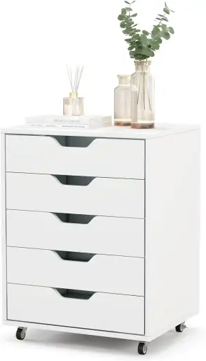COSTWAY Rollcontainer mit 5 Schubladen, mobiler Aktenschrank mit Rädern, Bürocontainer Schubladen...