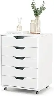 COSTWAY Rollcontainer mit 5 Schubladen, mobiler Aktenschrank mit Rädern, Bürocon