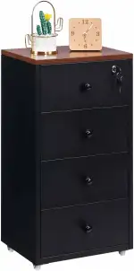 HollyHOME Mobile Aktenschränke, abschließbarer Aktenschrank mit 4 Schubladen, Metall-Aufbewahrungsschrank mit Rollen für das Home Office im Briefformat A4,Schwarz