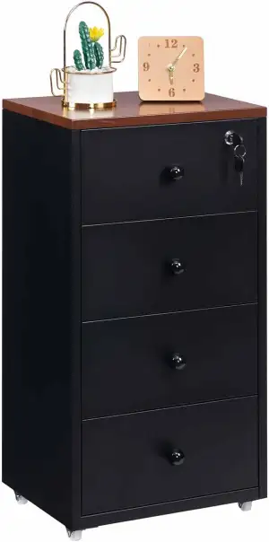 HollyHOME Mobile Aktenschränke, abschließbarer Aktenschrank mit 4 Schubladen, Me
