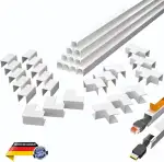 Kabelkanal Set weiß selbstklebend 10m (1,2 x 1,2 x 100 cm) - VDE geprüft - Made in Europe - mit extrastarkem Schaumklebeband zur Montage ohne Bohren (1,2 x 1,2 x 100 cm Set)