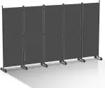 Paravent Raumteiler Klappbar Freistehend Trennwand auf Rollen - Umkleide Sichtschutz Raumtrenner 5 Teilig 284x181 cm für Büros, Balkon - Anthrazit