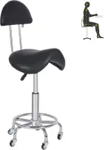 REDCAMP Sattelhocker mit Rollen & Rückenlehne | Ergonomischer Bürohocker 360° Drehbar | Höhenverstellbar (50-66 cm) | 180kg Traglast | Silent-Rollen für Küche Massage Büro | Schwarz