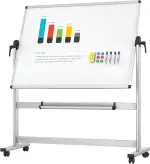 VIZ-PRO Doppelseitiges Mobiles Whiteboard, 120 x 90 cm, Magnetisch, Rollend, Trocken Abwischbar, ...
