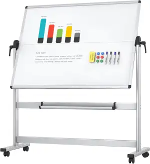 VIZ-PRO Doppelseitiges Mobiles Whiteboard, 120 x 90 cm, Magnetisch, Rollend, Tro
