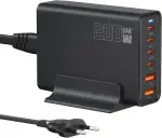 200W USB C Ladegerät, PD 100 W Schnellladegerät 6 Port Ladestation GaN-III Charger, Netzteile Kompatibel mit MacBook Pro/Air, Dell XPS, iPhone 15/16/14/Pro, Samsung, Xiaomi, iPads, Steam Deck