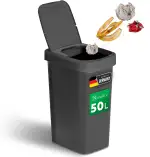 Novaliv Mülleimer 50L mit 2in1 Deckel, Klappdeckel & Schwingdeckel, Stilvoller Anti-Geruch Abfalleimer für Küche Haushalt Büro, Müll Eimer Bin Abfall Trash Kunststoff Abfallbehälter Mülltonne