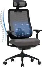 COLAMY XK01 Atlas Ergonomischer Bürostuhl, Netz-Chefsessel mit verstellbarem Kopfstütze, Computer Schreibtischstuhl Drehstuhl mit 4D-Armlehnen, Nylonbasis/Schiebesitz/Neigungssperre, Dunkelgrau