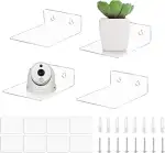 4 Stück Acryl Wandregale Set 10cm Mini Regal Transparent Wandregal Badezimmer, Kleines Wandregal Schlafzimmer mit 8 Aufkleber 8 Schrauben ohne Bohrung Regal Unsichtbare Regale für büro