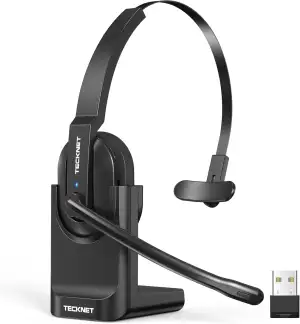 TECKNET V5.2 Bluetooth Headset mit Mikrofon, Wireless Headset mit Ladestation, M