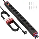 10-Fach Steckdosenleiste mit Überspannungsschutz, 360° drehbare Mehrfachsteckdose zur Wandmontage...