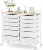 KINGRACK Rollcontainer mit 12 Schubladen und Holzarbeitsplatte, Schubladenschrank für Badezimmer,...