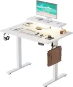 Agilestic Höhenverstellbarer Schreibtisch mit beweglichem Monitorständer, 100 x 60 cm Schreibtisch Höhenverstellbar Elektrisch, LED-Lichtleiste, USB Steckdose, Standing Desk, Computertisch, Weiß
