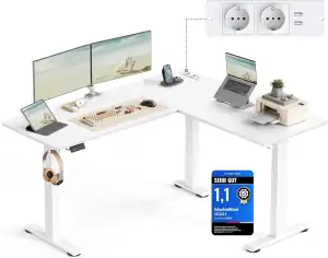 VASAGLE Höhenverstellbarer Schreibtisch elektrisch, L-förmiger Eckschreibtisch, 