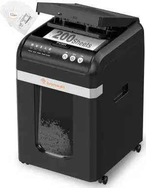Bonsaii Aktenvernichter mit automatischem 200-Blatt-Einzug, 60 Min Dauerbetrieb,