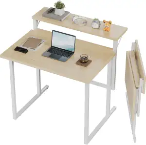 JUMMICO Schreibtisch Klappbar, 80 cm Kleiner Schreibtisch mit Monitorablage, 2-s
