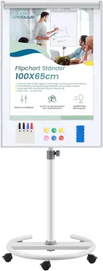 MAKELLO Flipchart Ständer 65x100cm Mobiles Whiteboard auf Rollen, Magnetisch Trocken Abwischbar, ...
