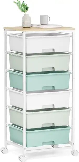 KINGRACK Rollwagen mit 6 Großen Schubladen und Regalen – Rollwagen mit Schublade