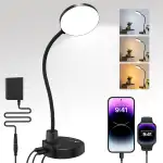 15W LED Schreibtischlampe mit USB-A & USB-C – Dimmbar, 3 Farbtemperaturen, 5 Helligkeitsstufen, 4 Timer, Flexibler 360° Schwanenhals, Augenschonend, Tischlampe für Büro & Schlafzimmer - Schwarz