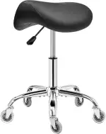 BEWISHOME Sattelhocker Höhenverstellbar, Sattelhocker mit Rollen, 360° Drehhocker Rollhocker, Ergonomischer Hocker, Tragfähigkeit 200 kg für Schönheitssalons, Spas Salon und Kliniken (Schwarz)