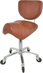 Sattelhocker mit Lehne Hellbraun Sattelstuhl für Rückenentlastung, Rollhocker höhenverstellbar von 50-65 cm Drehhocker, Praxishocker, Bürohocker, Arbeitshocker