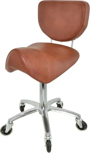 Sattelhocker mit Lehne Hellbraun Sattelstuhl für Rückenentlastung, Rollhocker höhenverstellbar von 50-65 cm Drehhocker, Praxishocker, Bürohocker, Arbeitshocker