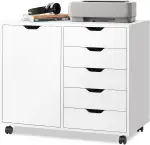 DEVAISE Rollcontainer mit 5 Schubladen und Schrankfach, Mobiler Aktenschrank mit Rollen, Schreibt...