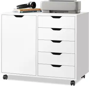 DEVAISE Rollcontainer mit 5 Schubladen und Schrankfach, Mobiler Aktenschrank mit