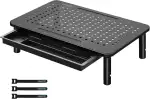 BONTEC Monitorständer mit Schublade, 3 Höhenverstellbarer Monitor Ständer für Schreibtisch mit Mesh-Plattform für Monitor, Laptop, Computer, iMac, Drucker bis 20 kg, Kabelbinder inklusive
