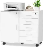 BEWISHOME Rollcontainer Schreibtisch mit 5 Schubladen, Aktenschrank Abschließbar mit 5 Rollen, 1 ...