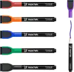 maxtek Magnetische Whiteboard Marker, 6 Farben Stifte abwischbar mit Radiergummi, Feinspitze 1–2 mm Linienbreite, Folienstifte für Zuhause, Schule & Büro (6 Stück)