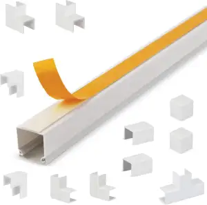 Lion Electric Kabelkanal Weiß Selbstklebend 12x12mm | 4x1m mit Verbindungsstücke - Kabelschacht zum Verstecken von Kabel - Kabelkanäle mit Verschiedene Größen - Kabelleiste für Schreibtisch, Wand