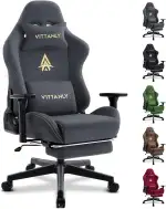 Vittanly Gaming Stuhl, Luxuriöser Wildlederimitat Gaming Chair Bürostuhl, Ergonomischer Schreibtischstuhl mit Fußstütze Kopfstütze und Lendenkissen, 3D Armlehnen, 90-155° Rückenlehne, Grau