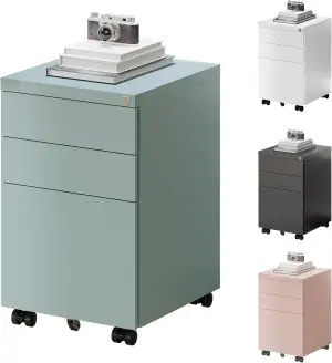 FlexiSpot Rollcontainer mit 3 Schubladen, mobiler Aktenschrank mit Rollen, Schubladenschrank Büro...