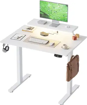 Klicelor Höhenverstellbarer Schreibtisch mit LED&Steckdosen, 100x60cm, Beweglich