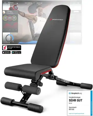 Sportstech Hantelbank – Faltbar, Hochwertig, Verstellbar, Schräg & Flach, 180 kg