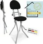 ELONEO Sitzhilfe, Bügelstehhilfe rückenschonend, rutschfest u. platzsparend, 3-Fach höhenverstellbar (58-65 cm), mit Rückenkissen, belastbar bis 120kg, Silber 45 x 98 x 47 cm